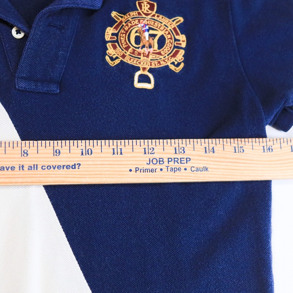 Ralph Lauren Skinny Polo Women M Navy White Sash Crest Equestrian Vintage Y2K - Picture 10 of 11
